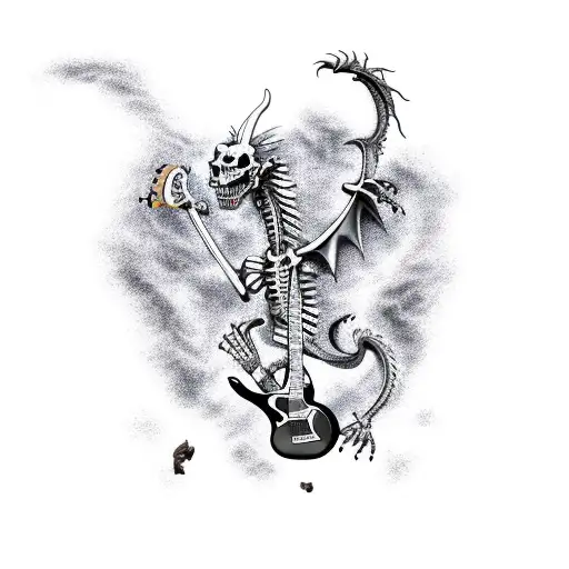A Fierce Dragon Battling A Guitar Wielding Skeleton