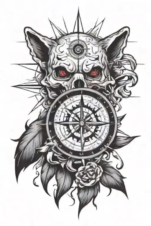 Skull Compass And Wolf