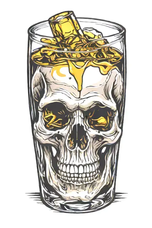 Glass Of Whisky With A Single Human Skull In It To Represent Sobriety