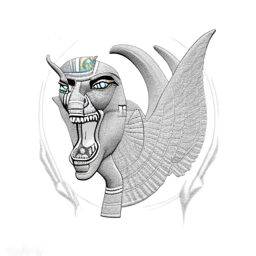 Egypt God Angry Anubis Showing His Fangs Open On Sleeve's Tipe Tattoo Black