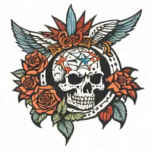 American Liberty-themed Calavera With A Compass Rose