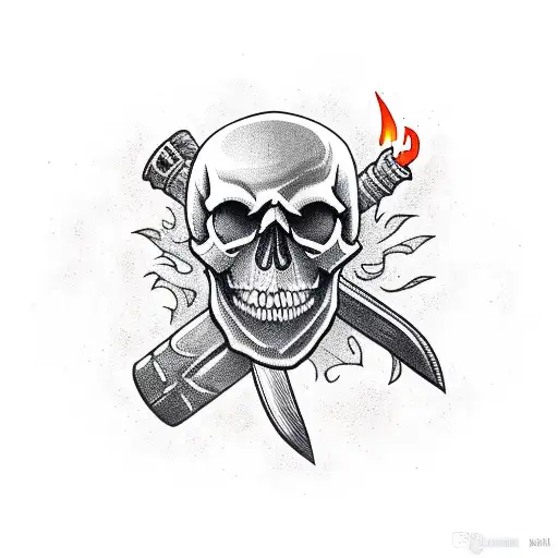Skull With Flames And A Sword