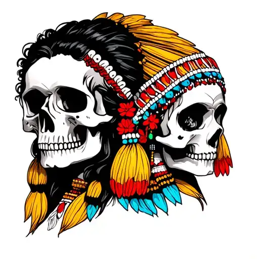 Male Indian Skull And Woman Indian Skull