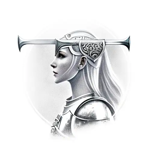 Female Knight Profile Holding Sword Pointing Up