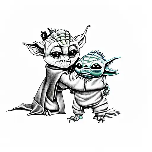 Gir From Invader Zim Hugging Baby Yoda