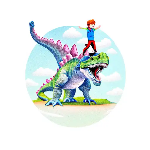 Little Boy Riding A Dinosaur