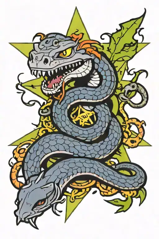 Snake Eating A Rat Under A Chaos Star