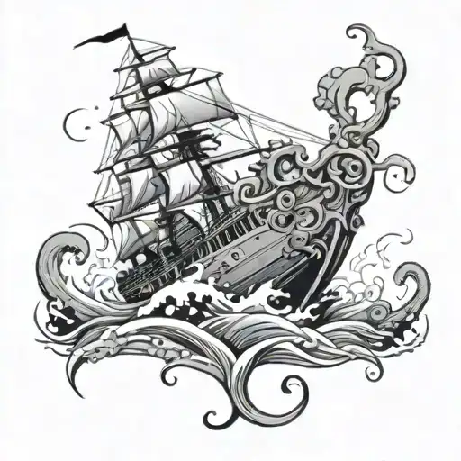 Ship And Kraken Attacking