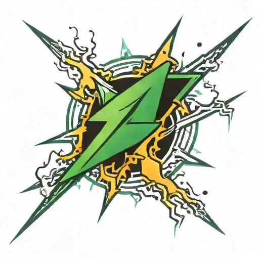 Green Delta Symbol With 3 Lightning Bolts Emanating