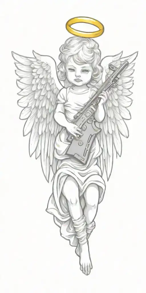 Baby Angel With Wings Wrapped While Holding Ak-47 Guns