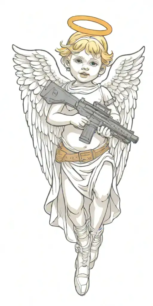 Baby Angel With Wings Wrapped While Holding Ar 15 Gun
