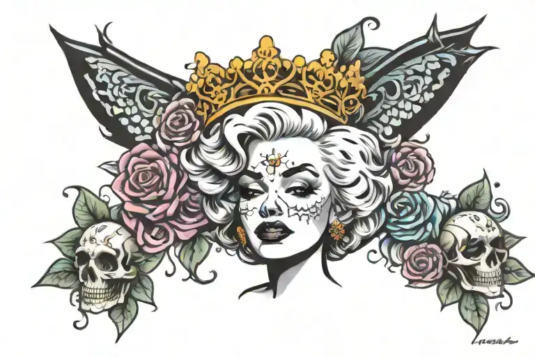Marilyn Monroe With Crown And Sugar Skull Style Design