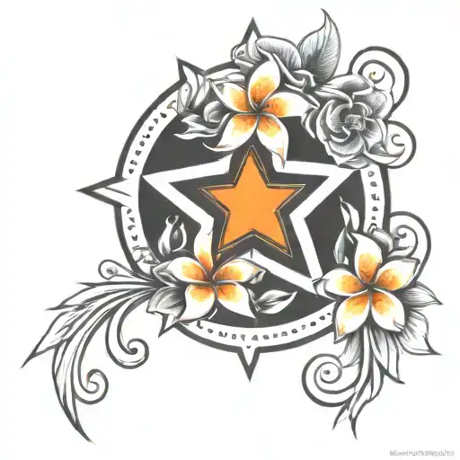 Black Hollow Star Surrounded By Orange Plumeria Flowers