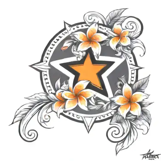 Black Hollow Star Surrounded By Orange Plumeria Flowers