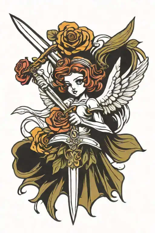Rose Angel Holding A Sword