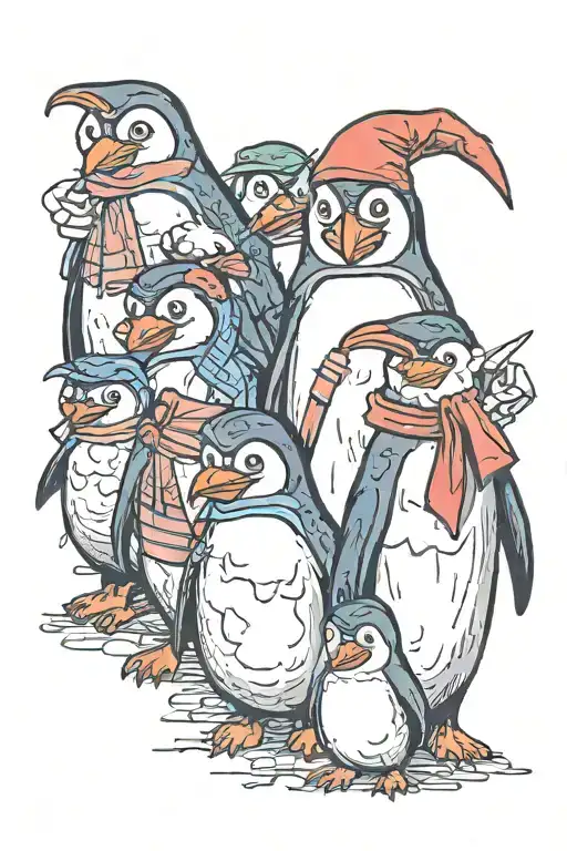 Penguin Family Posing For A Picture