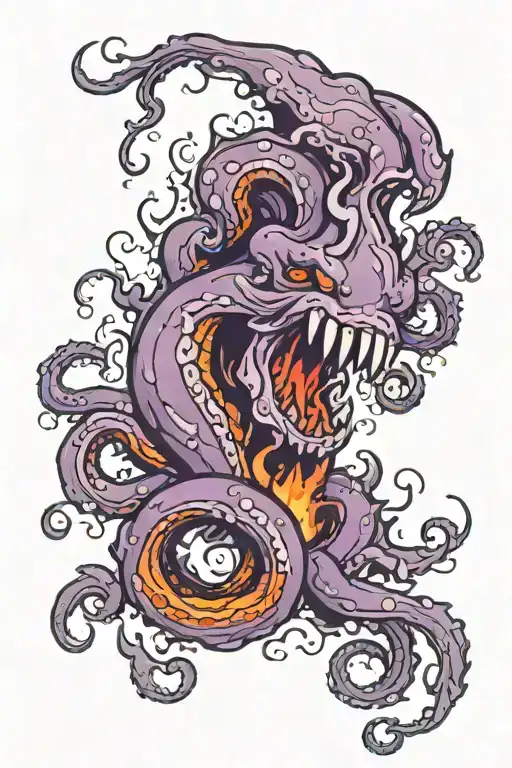 Purple Kraken In A Sea Of Fire