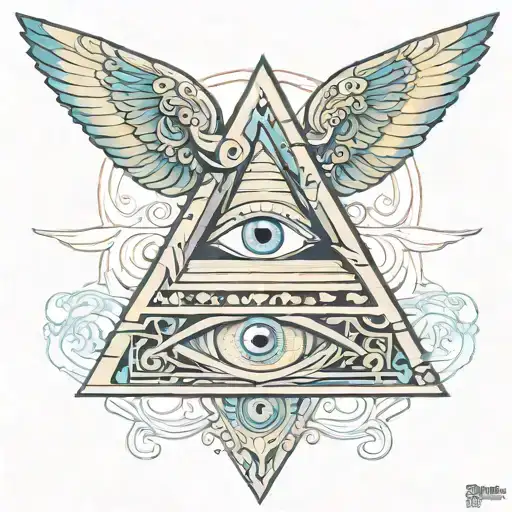 Colorful Filigree All Seeing Eye Pyramid Wings In Background Anunnaki