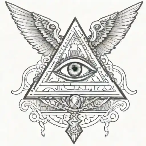 Color Filigree All Seeing Eye Pyramid Wings In Background Anunnaki