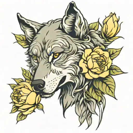 Wolf Head And Peony Flower Mixed