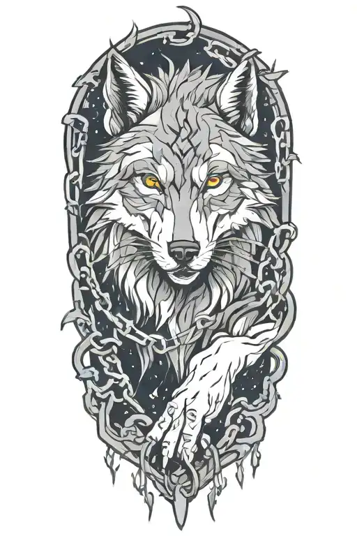Wolf Breaking Free From Chains With Cool Background