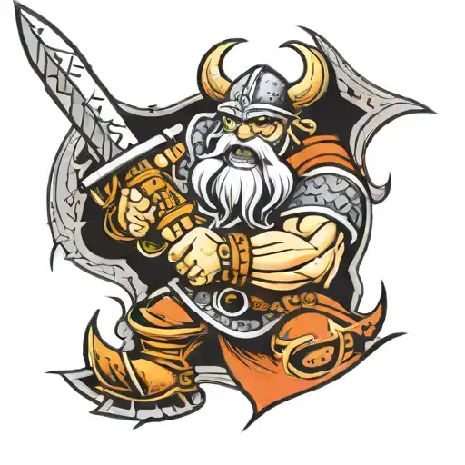 A Heavy Metal Inspired Design Of A Viking Warrior Welding Together Pieces Of A Broken Sword