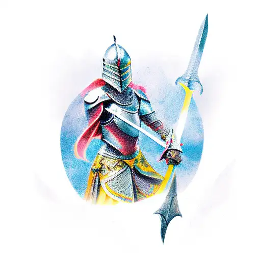 Female Knight Fighting With Sword