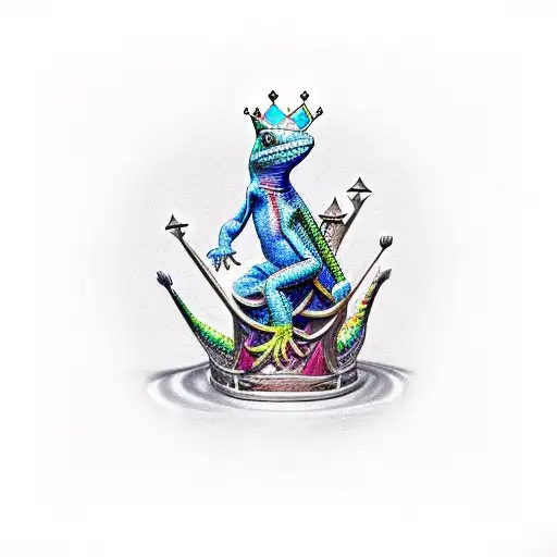Lizard Sitting On A Throne With A Crown On