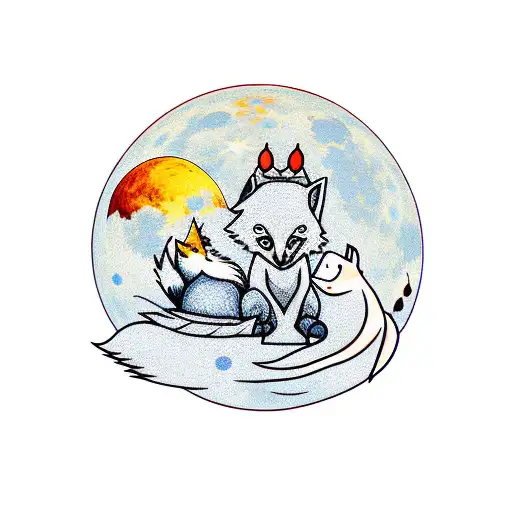 The Little Prince Human And His Fox Sitting On The Moon Witha Rose