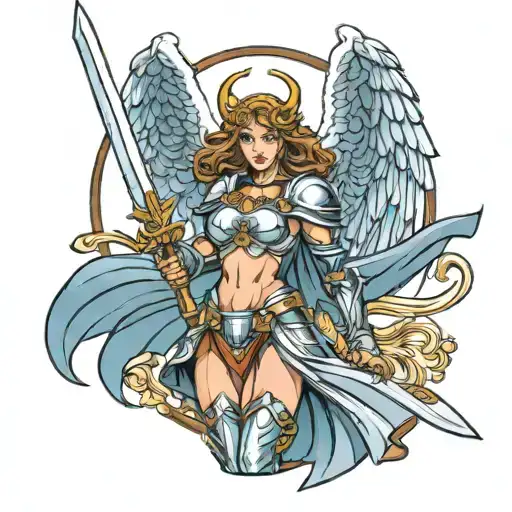 Fantasy Female Warrior Angel Holding A Sword