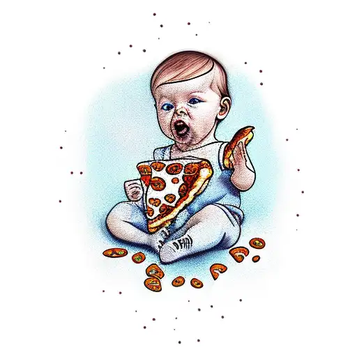 Baby On Another Babies Shoulder Eating Larges Slices Of Pizza
