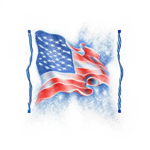A New-school Design Of The Thin Blue Line Flag Intertwined With The American Flag