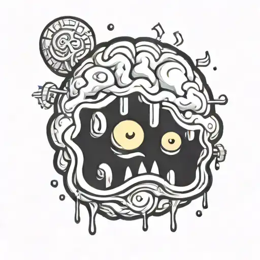 Cartoon Brain With Eyes Popping Out The Lower Right Side Looking Off To The Right