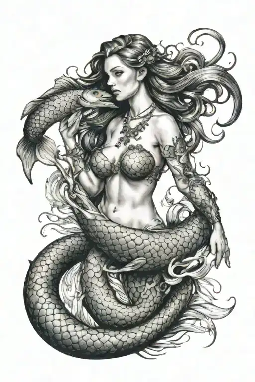 Mermaid Holding Prawns