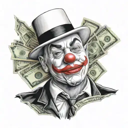 Gangster Man With Clown Face Surrounded By Money
