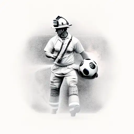 Firefighter Carrying A Football On The Field