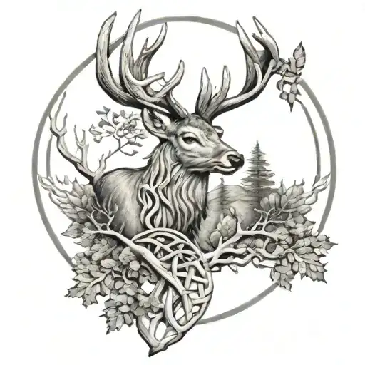 Celtic Deer Head And Trees