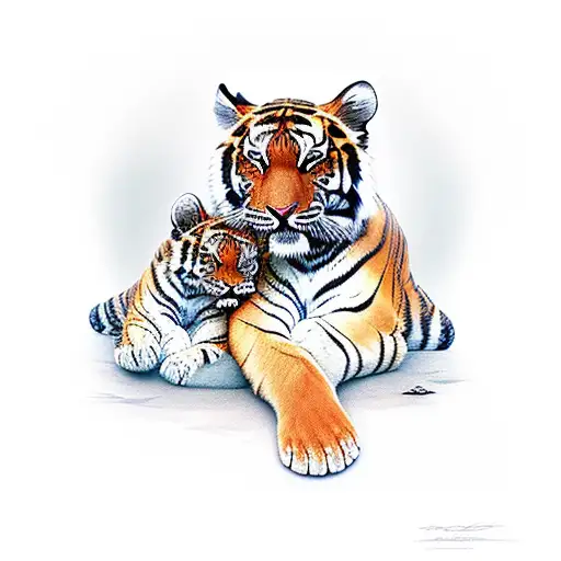 Tiger And Cub Reflection