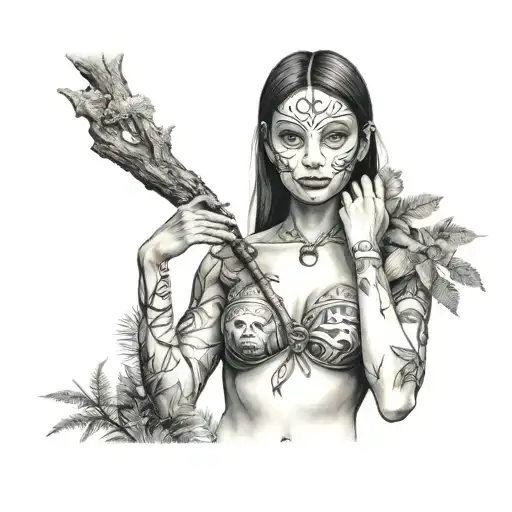 Samuria Girl Holding A Mask With The Forest In The Backgrounds