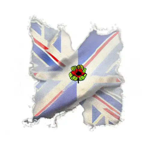 United Kingdom Flag With One Poppy And One Rose