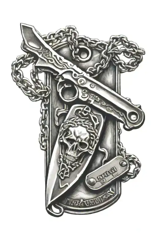 Knife And Dog Tags Intertwined