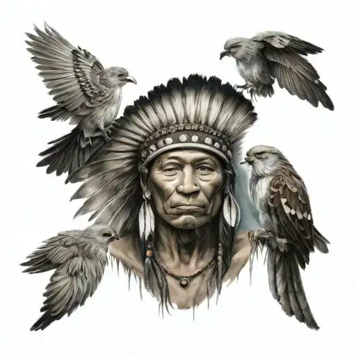 Indian Head With Sparrow Sleeve