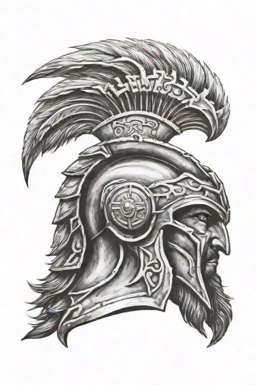 Spartan Helmet Below A Lion Face