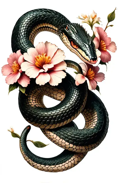 Snake Wrapped Around The Wrist With Flowers Intertwined
