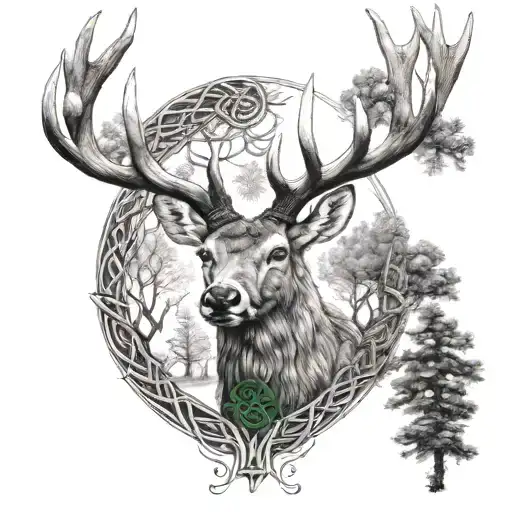 Celtic Deer Head With Trees