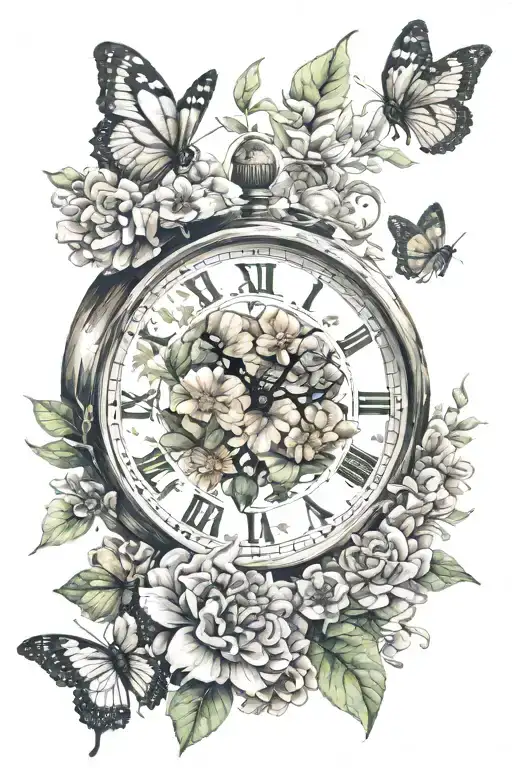 Flower And Tree Greenery Clock Butterflys