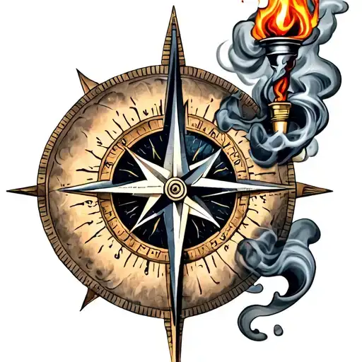 Torch Compass And Smoke Rising