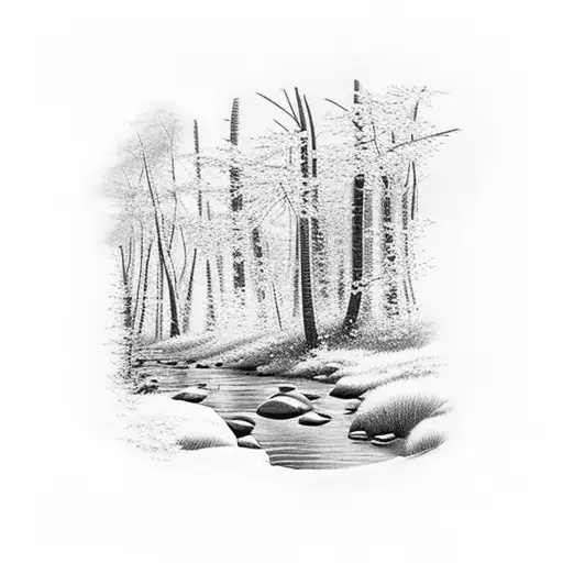 Spring Forest Path By Stream On Shoulder