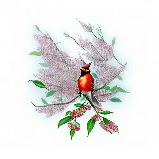 A Graceful Cardinal Perched On A Honeysuckle Plant