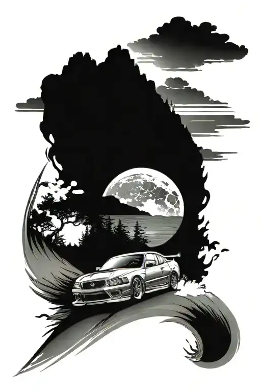 A Realistic Depiction Of A Jdm Car Drifting On A Mountain Road With A Rising Sun In The Background